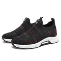 Men's breathable flyknit running sneakers with 6cm hidden height increasing sole - 37 / Black