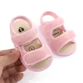 Detail view of pink mesh summer baby sandals with adjustable velcro straps and soft insoles - Pink