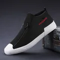 Modische schwarze High-Top Herren-Sneaker aus Canvas mit Reißverschluss und Stickerei - 38 / Schwarz Weiß