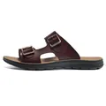 Premium heren buiten strandsandalen van donkerbruin leer met verstelbare dubbele gesp - Bordeauxrood