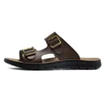 Donkerbruine heren lederen sandalen met verstelbare dubbele gespbanden voor strand - Khaki