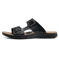 Klassieke zwarte heren lederen strandsandalen met verstelbare dubbele gespen - Bruin en Zwart