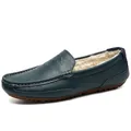 Mocassins en cuir bleu foncé pour hommes avec doublure en fourrure et semelle brune - 37 / Bleu Doublé de Polaire