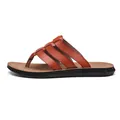 Premium brown leather thong sandals for men featuring a stylish cross-strap design for summer - 38 / Yellow Brown