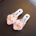 Cute pink heart princess slippers for girls with bow and iridescent insole summer sandals - Pink