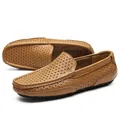 Mocassins pour hommes en cuir beige ajouré, style décontracté anglais - 37 / Marron Perforé