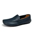 Classic men's navy blue genuine leather loafers driving shoes with premium stitching detail - 37 / Blue