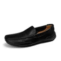 Classic black men's cowhide leather driving loafers with textured pebble rubber sole - 37 / Black