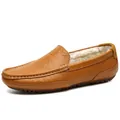 Mocassins en cuir beige pour hommes avec doublure chaude en fausse fourrure blanche - 37 / Brun Doublé Polaire