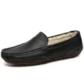Mocassins en cuir noir pour hommes avec doublure en fausse fourrure chaude - 37 / Doublé Fleece / Noir