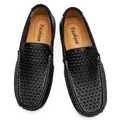 Mocassins décontractés en cuir noir pour hommes avec un design tissé ajouré respirant - 37 / Noir Perforé