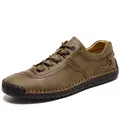 Retro brown men's casual leather shoe with hand-stitched details and braided laces - 38 / Khaki