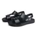 Ademende zwarte heren zomersandalen met metalen gesp voor op het strand - Helemaal Zwart