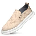 Lässige beige Herren-Loafer zum Reinschlüpfen mit Zickzack-Nähten und weißer Sohle - Gelb