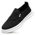Schwarze Slip-On-Loafer für Herren aus Mesh mit geometrischen Mustern und weißer Sohle - Schwarz