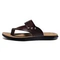 Classic brown faux leather flat flip-flops for women with decorative metal studs - 38 / Burgundy