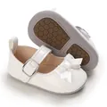 Detailed view of white patent leather baby shoes with anti-slip honeycomb rubber sole - Inner Length 12cm / White
