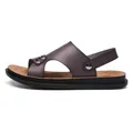 Stylish men's outdoor casual brown faux leather beach sandals with durable black sole - 38 / Brown
