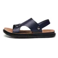 Casual dark blue men's leather sandals with breathable design for outdoor beach wear - 38 / Dark Blue
