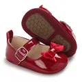 Red patent leather baby girl walking shoes with soft non-slip sole and bow detail - Red