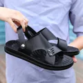 Casual black men's summer sandals with breathable cutout design and metallic accents - 38 / All Black