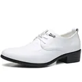 Elegant white men's leather dress shoes with hidden height increase and lace-up design - 37 / White