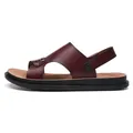 Fashionable brown leather outdoor casual men's beach sandal with an adjustable heel strap - 38 / Red Brown