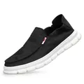 Bequeme schwarze Herren-Slip-On-Loafer aus Segeltuch mit leichter weißer Gummisohle - 43 / Slipper (ZBH53900) / Schwarz