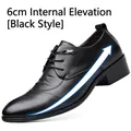 Classic black men's leather elevator dress shoe with 6cm hidden height increase - 37 / Height Increasing Black