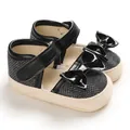 Black soft sole infant walker shoes with glossy bow detail for babies 0-1 year - Inner Length 11cm / Black
