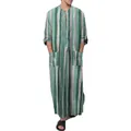 Ganzkörperansicht eines gestreiften Herren-Kaftans in Grün und Grau mit langen Ärmeln. - S / Morgenmantel / Grün