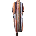 Traditionelles Herren Kaftan Gewand mit bunten Längsstreifen und praktischen Taschen - S / Morgenmantel / Orange
