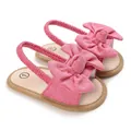Sandalias rosas de aprendizaje para bebé con lazo grande y correa elástica de 0 a 1 año - Rosa rojo