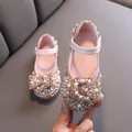 Elegant pink girls' dress shoes with sparkling rhinestone bow for dance and performance - 21 / Pink