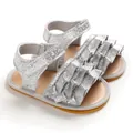 Funkelnde silberne Glitzer-Babysandalen mit Rüschendetails und rutschfester Sohle - Silber