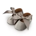 Elegant silver grey velvet baby princess shoes with large satin ribbon bow for toddlers - 11cm (0-6 Months) / Silver