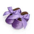 Purple velvet baby princess shoes with soft soles and large satin bow detail - 11cm (0-6 Months) / Purple