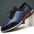 Men's casual sports shoes in blue and black with soft sole and speed lacing system - Blue