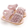 Süße rosa glitzernde Baby-Laufsandalen mit Rüschen und einer rutschfesten Gummisohle - Rosa