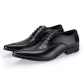 Elegant black pointed-toe leather dress shoes with laser-engraved 3D geometric patterns. - 37 / Black
