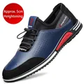 Scarpe casual da uomo in pelle blu e nere con rialzo interno invisibile di circa 5 cm - 37 / Stile Traforato Rialzato / Blu