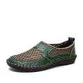 Men's breathable summer mesh slip-on casual shoes with green crocodile texture panels - 38 / Green