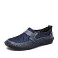 Navy blue breathable mesh summer men's slip-on loafers with unique crocodile texture - 38 / Blue