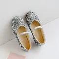 Elegant silver sequin girls' crystal shoes for dancing catwalk and special events - 21 / Silver