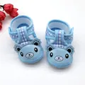 Soft sole light blue baby cloth sandals featuring a cute cartoon bear pattern design - Size 11 (10.5CM) / Cartoon Bear Style / Koala Blue