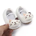 Macro view of white plush infant walking shoes featuring a 3D cartoon cat face design - 11cm / White Cat