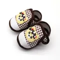 Antislip babyschoentjes met zachte zool, bruin pied-de-poule patroon en een beer - Maat 11 (10.5CM) / Cartoon Beer Stijl / Koffie Hahnentritt