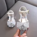 Sparkly silver girl's princess shoes with glitter bow and pearl strap details - 21 / Silver