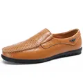 Mocassins en cuir marron respirants pour hommes avec design perforé et sans lacets - 38 / Marron Jaune (Perforé)