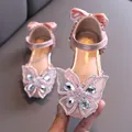 Pink girls princess sandals with sparkling rhinestones and a large butterfly detail - 21 / Pink